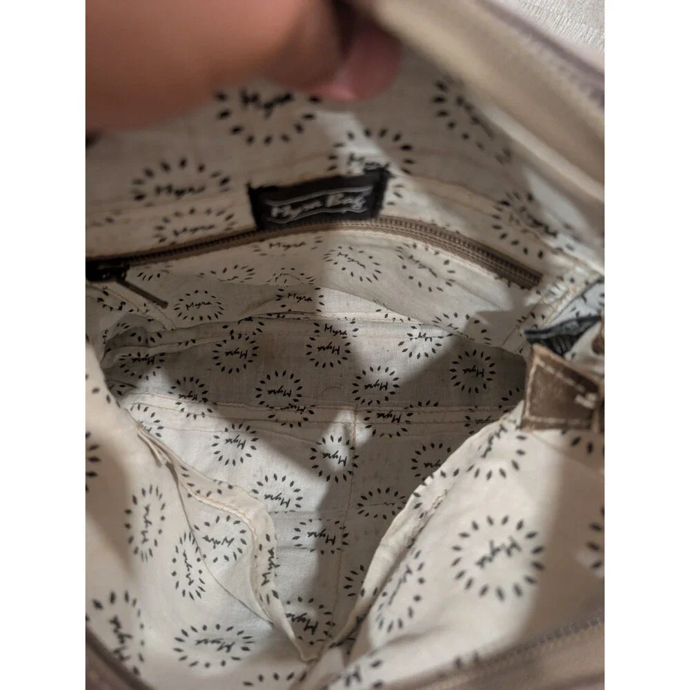 Myra Bag Cranky Upcycled Canvas Leather Crossbody Shoulder Bag Boho Geometric